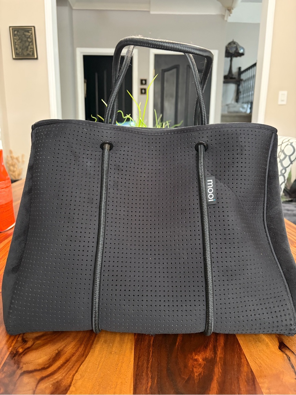 Mooi Black Perforated Neoprene Messenger Tote Waterproof.